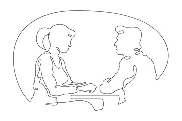 Continuous one line drawing couple in love. Woman and man.Line art.One continuous line isolated illustration.Not AI.