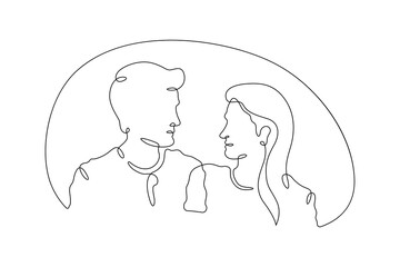 Continuous one line drawing couple in love. Woman and man.Line art.One continuous line isolated illustration.Not AI.