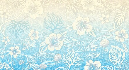 Delicate white floral pattern on a blue gradient background