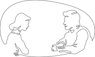 Continuous one line drawing couple in love. Woman and man.Line art.One continuous line isolated illustration.Not AI.