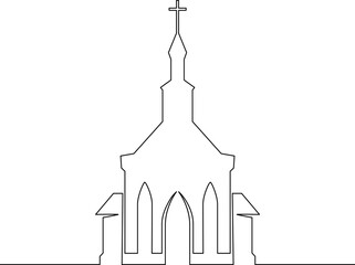 Continuous one line drawing Catholic church. Religious architecture. One continuous line isolated minimal illustration.Not AI.