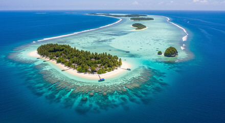 Obraz premium Scenic Aerial View of Tropical Islands in Indonesia with Turquoise Ocean