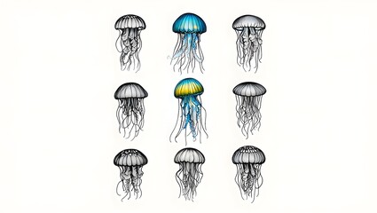 Marine Collection Line Art./Jellyfish.