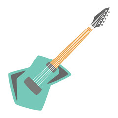 A vibrant teal electric guitar with a sleek design, angled for display against a plain background