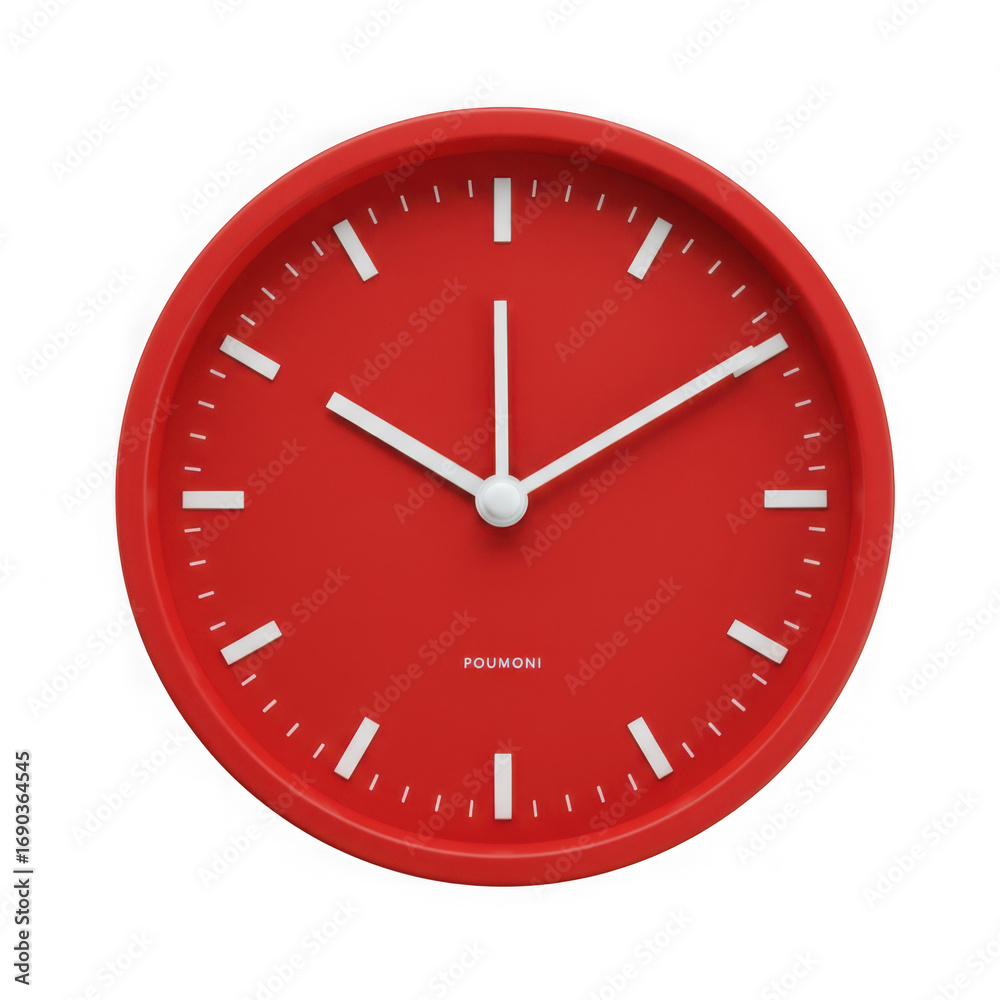 Wall mural Red round analog clock isolated on transparent background