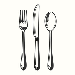 Flat lay shows knife, fork, and spoon, all rendered in bold, contrasting black