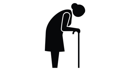 Silhouette of an old woman with a cane