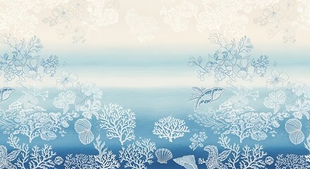 Underwater coral reef pattern with blue and white elements