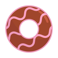 A delicious chocolate frosted donut with pink icing, set against a simple white background