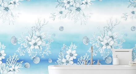 Winter floral pattern with snowflakes and ice crystals on blue background