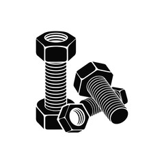 Black and white illustration of hexagonal bolts and nuts