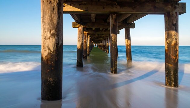 Wooden pier over ocean at dawn - Powered by Adobe