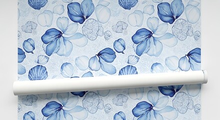 Blue hydrangea floral wallpaper with a rolled edge