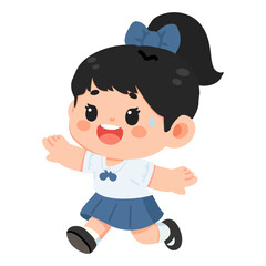 Cartoon Illustration of a Running Schoolgirl