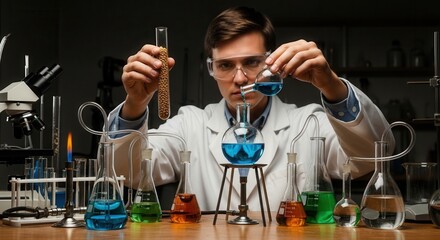 Dedicated scientist conducting experiments in a laboratory with various equipment