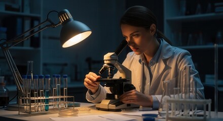 Dedicated scientist diligently working with a microscope in the laboratory conducting scientific