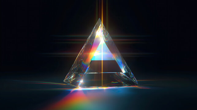 Holographic prism light refracting into rainbow shards.