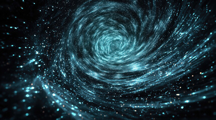 Cosmic abstract vortex of light particles, futuristic warp tunnel effect.