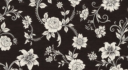 White Floral Pattern on Dark Background.