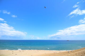 大空と海と砂丘の美しい風景