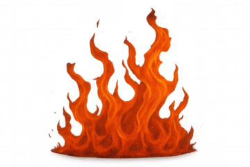 Fiery transparent flames flickering, casting dynamic light and intense heat against clean isolated background