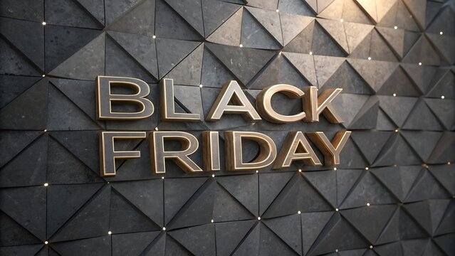 Black friday sign on a textured wall promoting seasonal sales event and shopping discounts for customers and consumers in a store