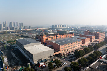 aerial view solar power station on rooftop