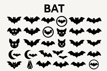A versatile set of bold, solid black icons representing bats, animals, and nature. Ideal for apps, websites, and presentations.