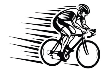 Obraz premium Isolated cyclist pedals with speed and determination, the black lines behind him emphasize his motion