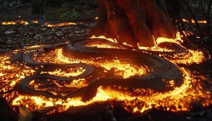 Serpent river winding through luminous landscape under bright skies and vibrant terrain