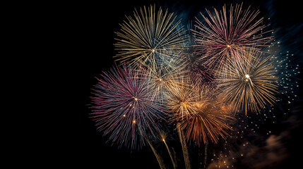 new year fireworks in the night sky in the city , 2026