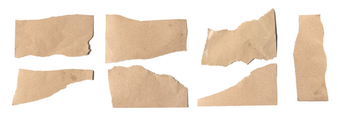 set of crumpled torn paper on transparent png.