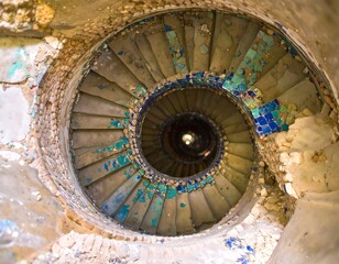 Spiral staircase in ruins