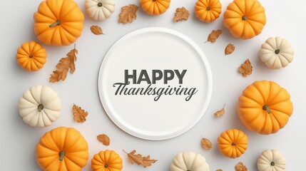 Thanksgiving Bounty: A heartwarming composition featuring vibrant pumpkins and autumnal elements forming a decorative, flat lay arrangement, conveying the spirit of thankfulness and harvest abundance.