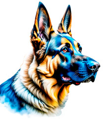 Vibrant Watercolor German Shepherd Portrait
