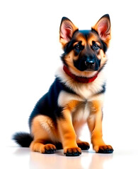 Adorable German Shepherd Puppy Sitting on White Background