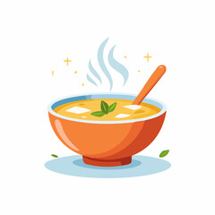 Orange Bowl Of Soup With Steam And Spoon