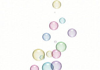 Pastel Colorful Bubbles Floating on white Background 