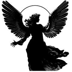 Majestic Angel Silhouette with Halo on white background isotated