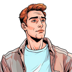 Thoughtful Young Man in Comic Style Illustration