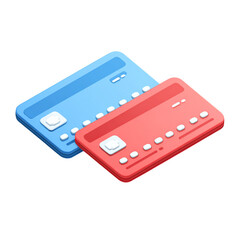 Fototapeta premium Two credit cards, one blue and one red, isolated on transparent background