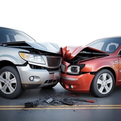 Two cars collide in a frontend accident.