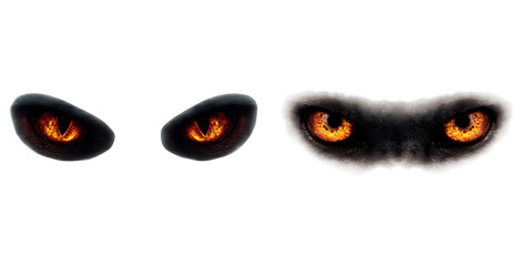 Obraz premium Set of a collection of glowing predator eyes, isolated on a transparent background.