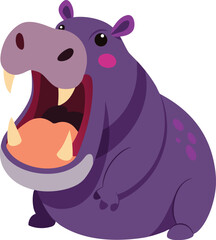 Fototapeta premium Cute Cartoon Hippo with Open Mouth Vector Illustration for Children