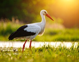 Fototapeta premium Stork in golden sunlight