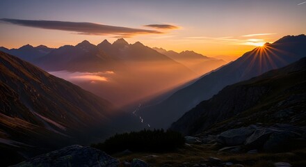 Mountain Range at Sunset Landscape