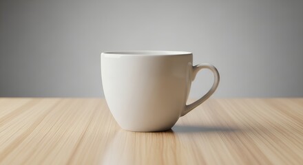 Fototapeta premium White Ceramic Coffee Cup on Wooden Table Minimalist Still Life for Commercial Use