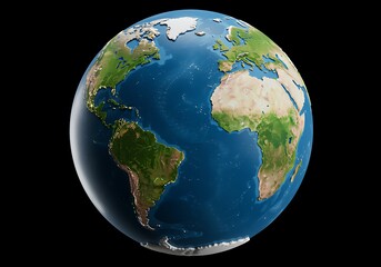 Fototapeta premium Realistic Planet Earth Render Showing Continents Oceans and Polar Ice Caps in Detail for Educational Purposes
