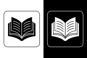 Open Book Symbol Icon Vector Black and White.