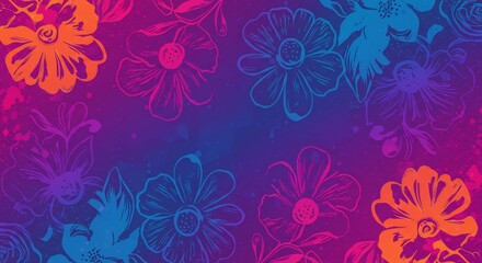Fototapeta premium 鮮やか色彩の花模様 グラデーション背景 華やかデザイン. AI Generated